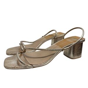 Dolce Vita Gold Metallic Snake Embossed Square Toe Block Heel Strappy Sandals 10